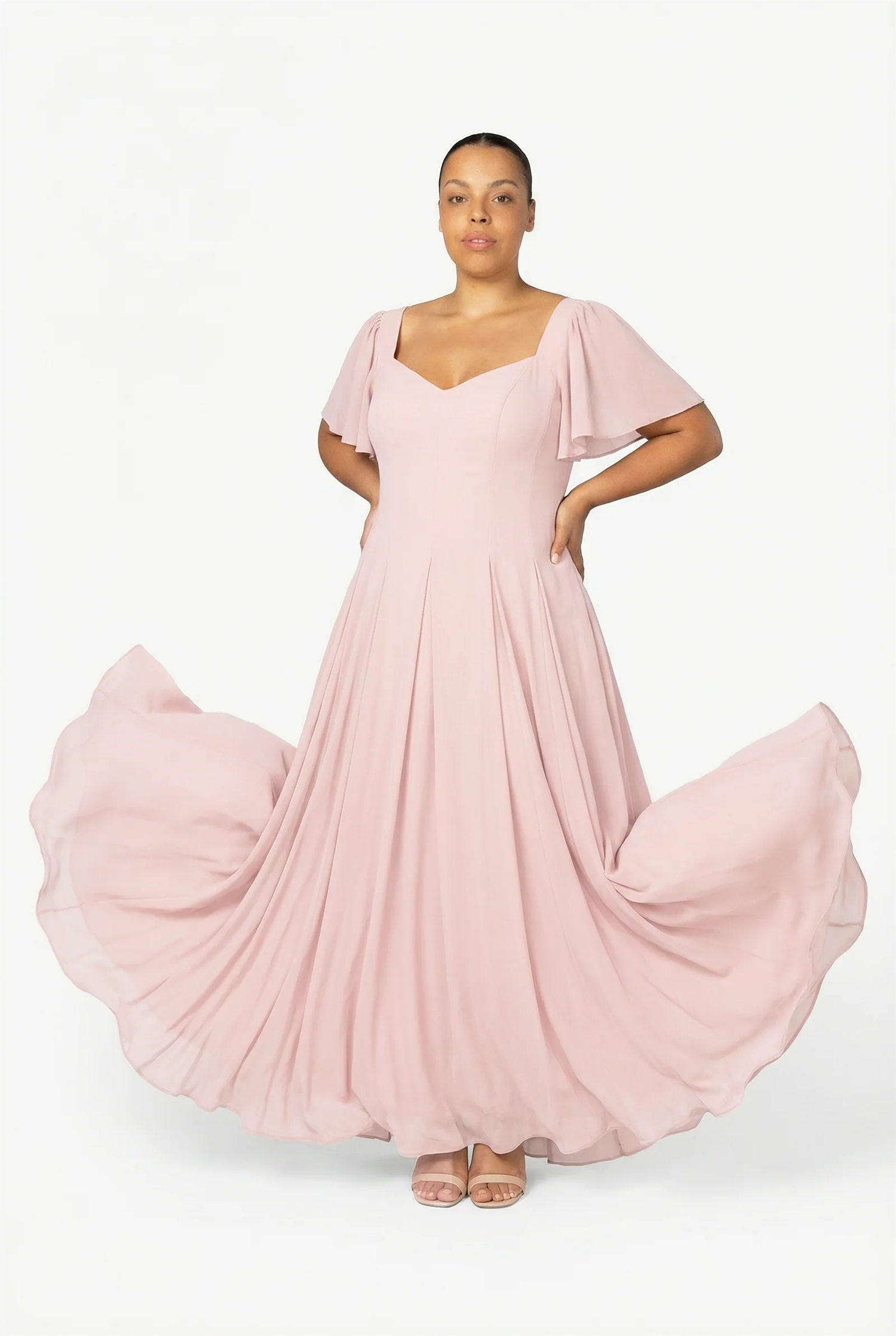 Kjoler | Alette Maxi Dress Flutter Sleeve Blush
